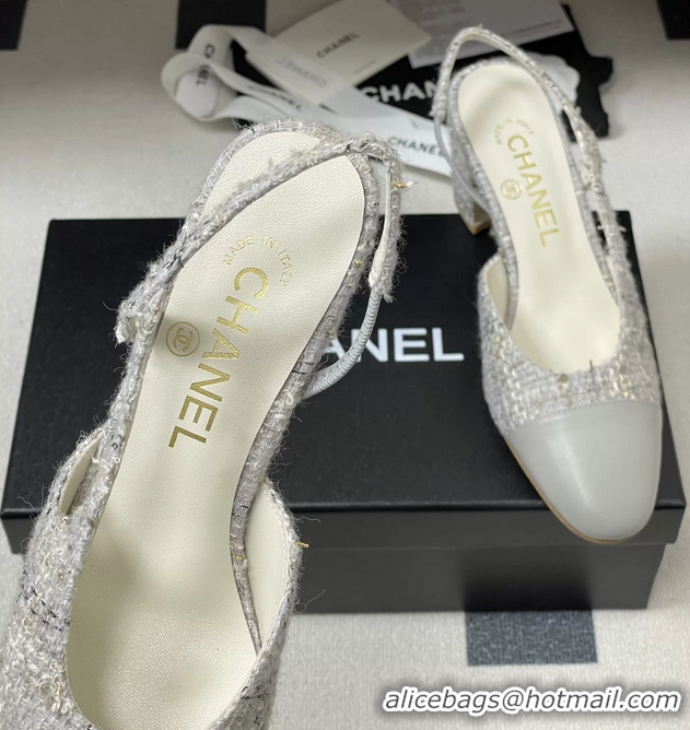 Comfortable Chanel Gray Tweed High Heeled Slingback Pumps 6051608