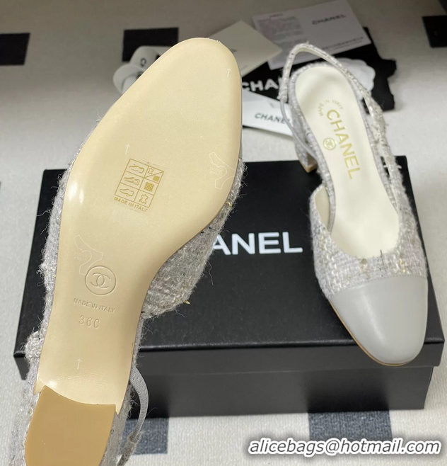 Comfortable Chanel Gray Tweed High Heeled Slingback Pumps 6051608