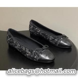 Buy Cheapest Chanel CC Logo Bowknot Black Tweed Blat Flats 6051609