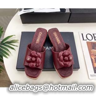 Duplicate Chanel Red Leather Camellia Flower Platform Slides Sandals 55MM 6051611