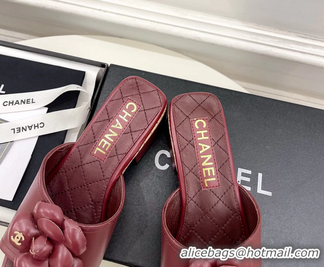 Duplicate Chanel Red Leather Camellia Flower Platform Slides Sandals 55MM 6051611