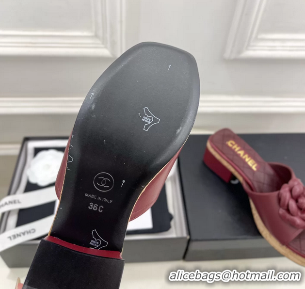 Duplicate Chanel Red Leather Camellia Flower Platform Slides Sandals 55MM 6051611