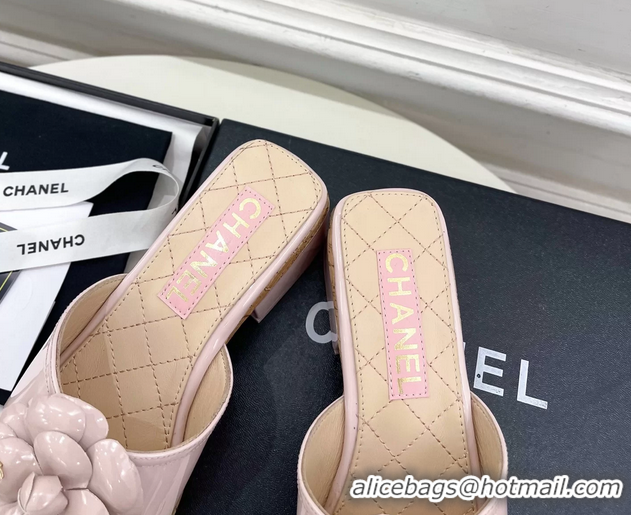 Stylish Chanel Pink Leather Camellia Flower Platform Slides Sandals 55MM 6051611