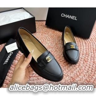 Unique Ladies Chanel Vintage CC Turnlock Logo Black Leather Loafers 6051612