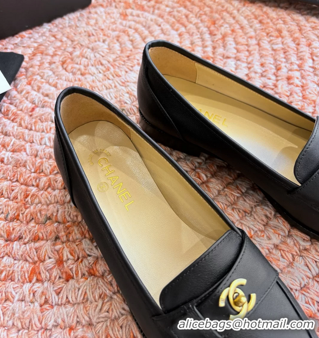 Unique Ladies Chanel Vintage CC Turnlock Logo Black Leather Loafers 6051612