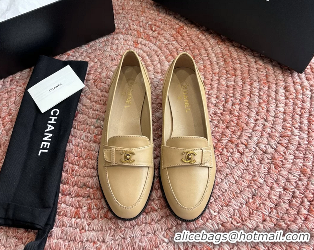 Sophisticated Chanel Vintage CC Turnlock Logo Beige Leather Loafers 6051612