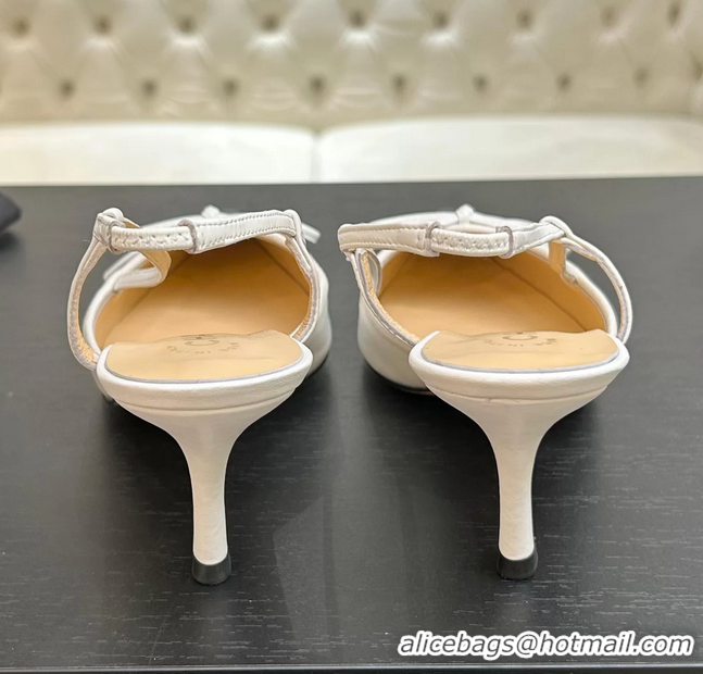 Buy Discount Chanel CC Logo Bowknot White Calfskin Leather Slingback Pumps 6051701