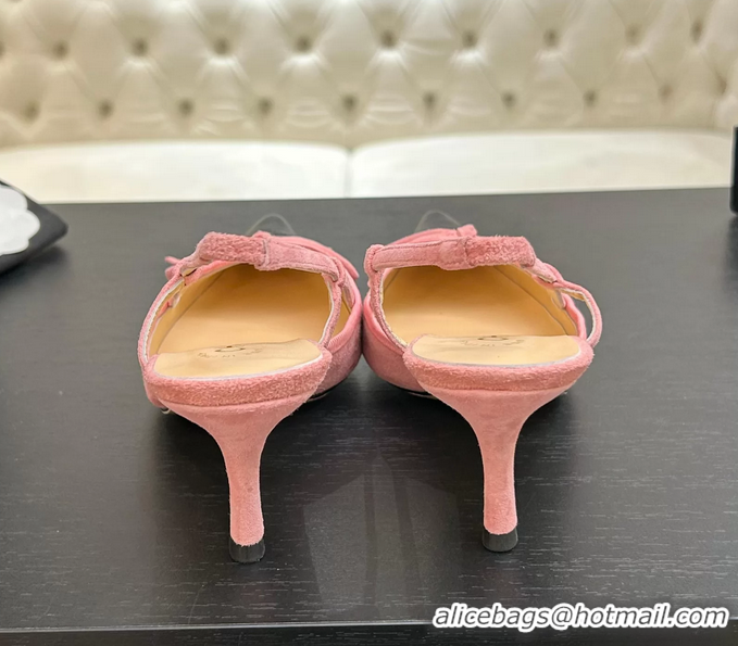 Grade Quality Chanel CC Logo Bowknot Pink Suede Leather Slingback Pumps 6051701