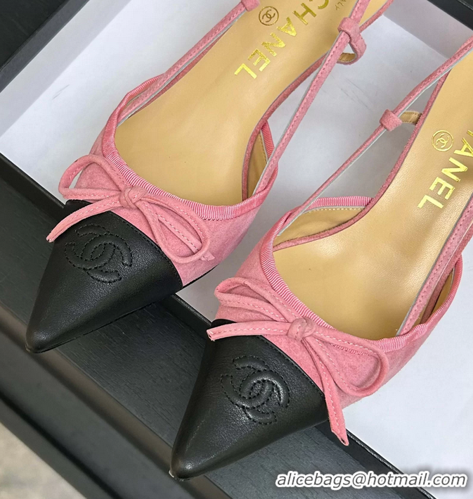 Grade Quality Chanel CC Logo Bowknot Pink Suede Leather Slingback Pumps 6051701