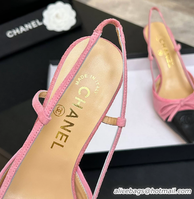 Grade Quality Chanel CC Logo Bowknot Pink Suede Leather Slingback Pumps 6051701