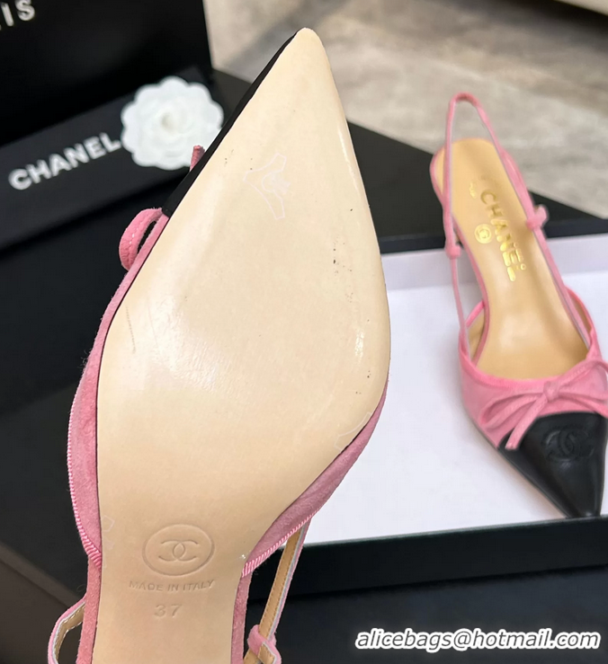 Grade Quality Chanel CC Logo Bowknot Pink Suede Leather Slingback Pumps 6051701
