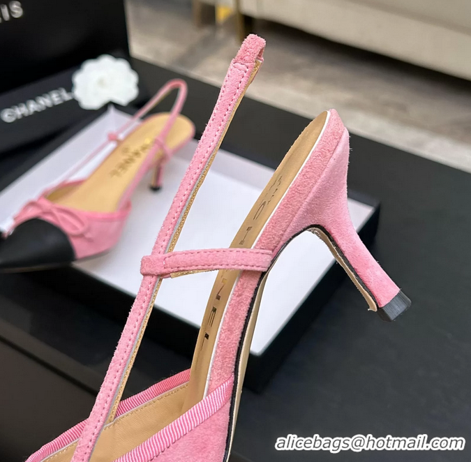 Grade Quality Chanel CC Logo Bowknot Pink Suede Leather Slingback Pumps 6051701