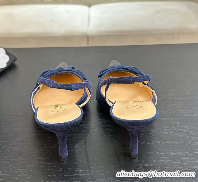 Shop Duplicate Chanel CC Logo Bowknot Blue Suede Leather Slingback Pumps 6051702