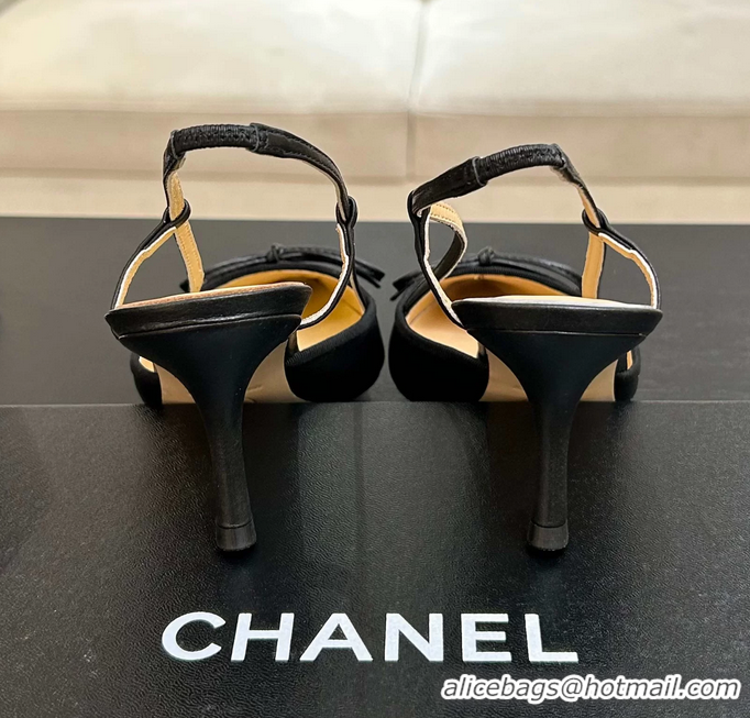 Low Price Chanel CC Logo Bowknot Black Calfskin Leather Slingback Pumps 6051702