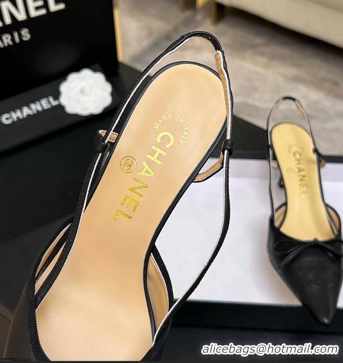 Low Price Chanel CC Logo Bowknot Black Calfskin Leather Slingback Pumps 6051702