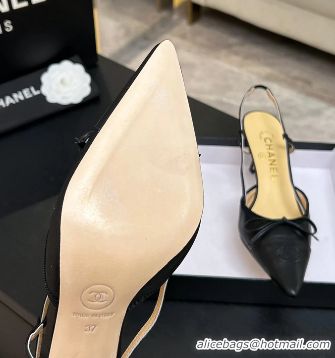 Low Price Chanel CC Logo Bowknot Black Calfskin Leather Slingback Pumps 6051702
