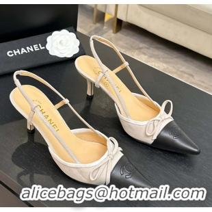 Top Grade Chanel CC Logo Bowknot Beige Suede Leather Slingback Pumps 6051702