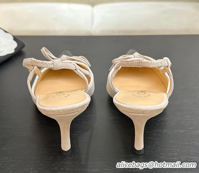 Top Grade Chanel CC Logo Bowknot Beige Suede Leather Slingback Pumps 6051702