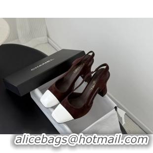 Purchase Chanel Slingback Pumps Dark Brown Suede Calfskin Leather 6051703
