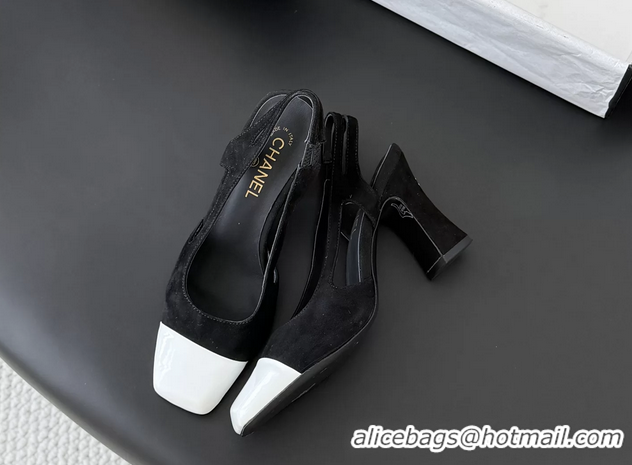Super Chanel Slingback Pumps Black Suede Calfskin Leather 6051703