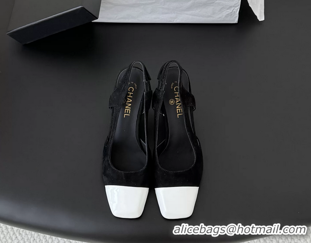 Super Chanel Slingback Pumps Black Suede Calfskin Leather 6051703
