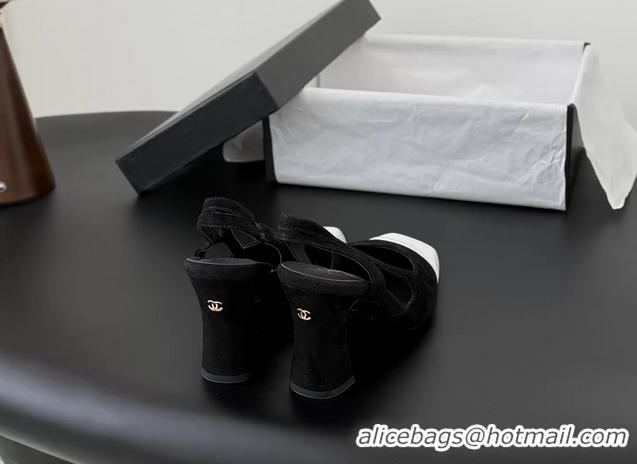 Super Chanel Slingback Pumps Black Suede Calfskin Leather 6051703