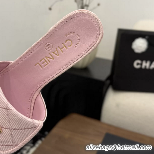 Durable Chanel CC Logo Pink Fabric Heeled Slides Sandals 6051704