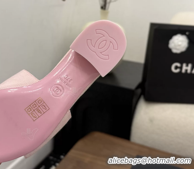Durable Chanel CC Logo Pink Fabric Heeled Slides Sandals 6051704