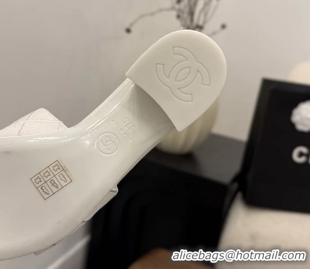 Best Chanel CC Logo White Fabric Heeled Slides Sandals 6051704