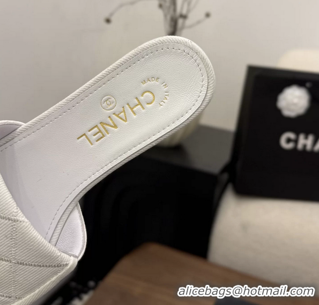 Buy Cheapest Chanel CC Logo White Fabric Flats Slides Sandals 6051704