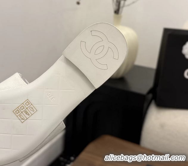 Buy Cheapest Chanel CC Logo White Fabric Flats Slides Sandals 6051704