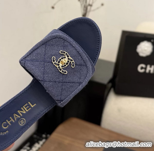 Best Chanel CC Logo Purple Fabric Heeled Slides Sandals 6051704