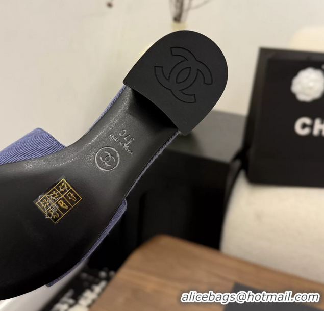 Best Chanel CC Logo Purple Fabric Heeled Slides Sandals 6051704