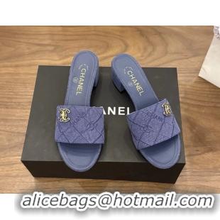 Durable Chanel CC Logo Purple Fabric Heeled Slides Sandals 6051704