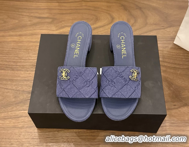 Durable Chanel CC Logo Purple Fabric Heeled Slides Sandals 6051704