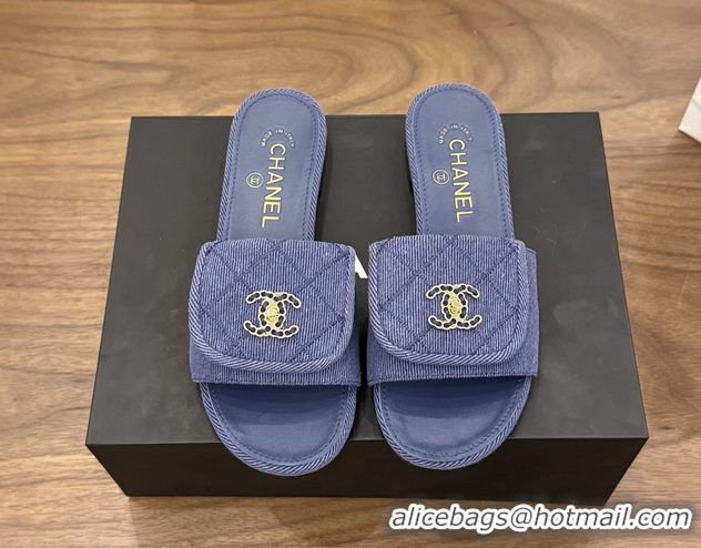 Discount Fashion Chanel CC Logo Puprle Fabric Flats Slides Sandals 6051704