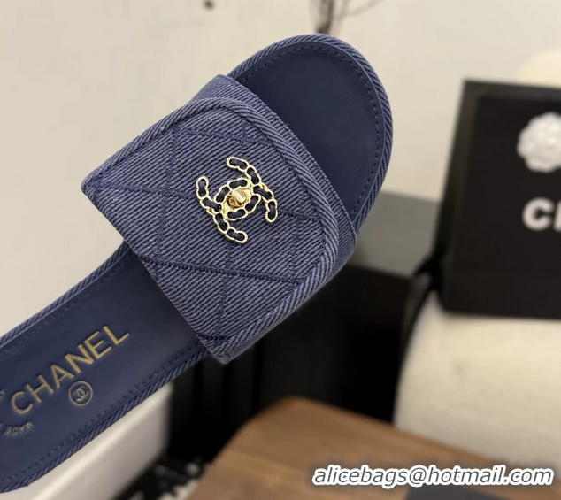 Discount Fashion Chanel CC Logo Puprle Fabric Flats Slides Sandals 6051704