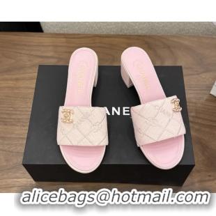 Youthful Chanel CC Logo Pink Fabric Heeled Slides Sandals 6051705