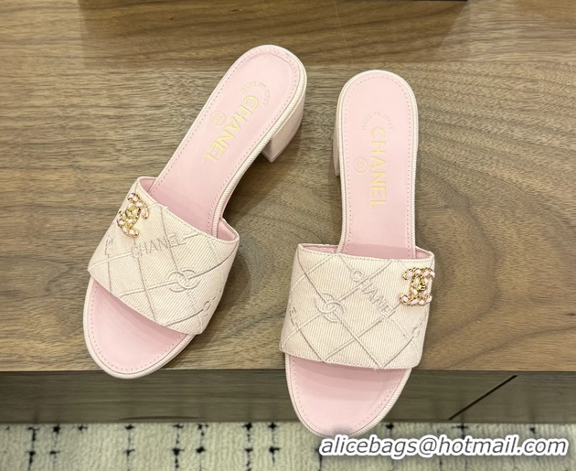 Youthful Chanel CC Logo Pink Fabric Heeled Slides Sandals 6051705