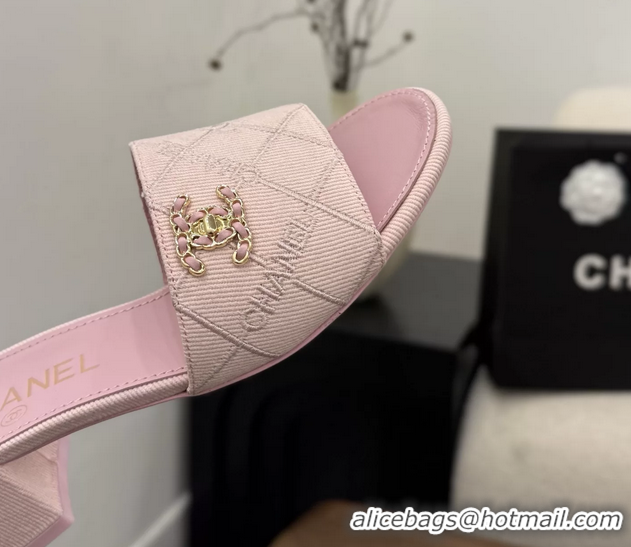 Youthful Chanel CC Logo Pink Fabric Heeled Slides Sandals 6051705