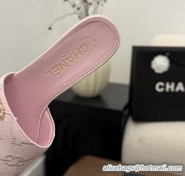 Youthful Chanel CC Logo Pink Fabric Heeled Slides Sandals 6051705
