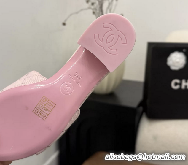Youthful Chanel CC Logo Pink Fabric Heeled Slides Sandals 6051705