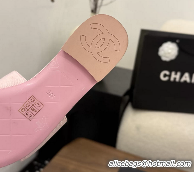 Discount Chanel CC Logo Pink Fabric Flats Slides Sandals 6051705