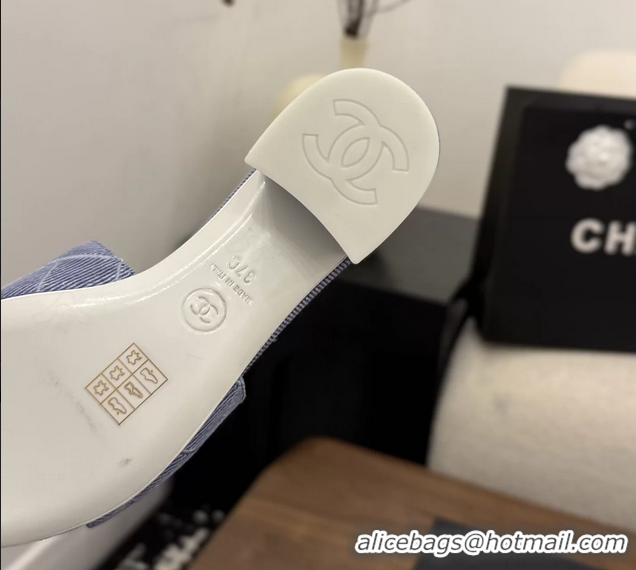 Cheap Chanel CC Logo Light Purple Fabric Heeled Slides Sandals 6051705