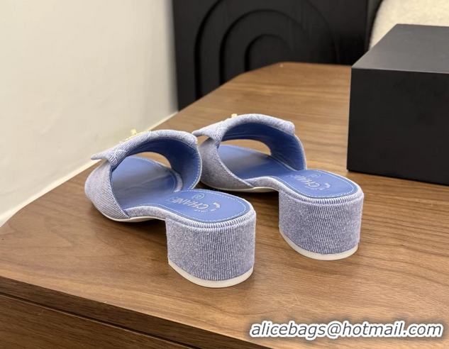 Stylish Chanel CC Logo Light Purple Fabric Heeled Slides Sandals 6051705