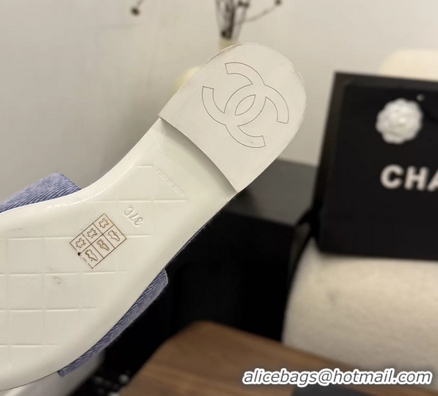 Duplicate Chanel CC Logo Light Puprle Fabric Flats Slides Sandals 6051705