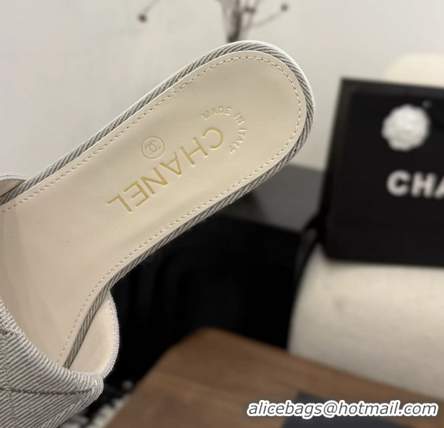 Cheap Price Chanel CC Logo Gray Fabric Flats Slides Sandals 6051706
