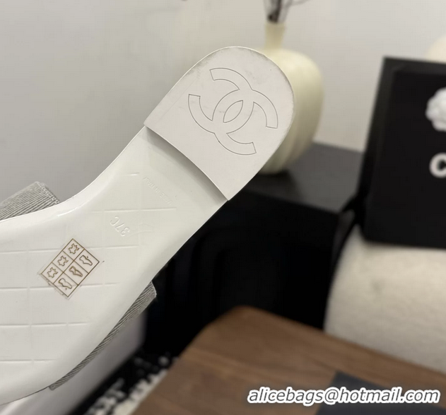 Cheap Price Chanel CC Logo Gray Fabric Flats Slides Sandals 6051706