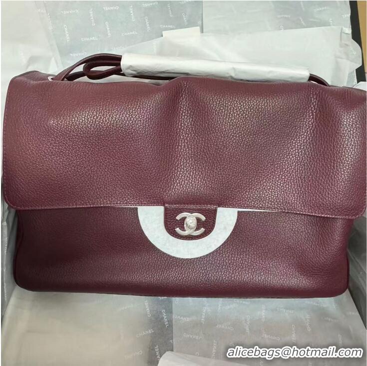 Super Quality Chanel Maxi Flap Bag Grained Calfskin AS6233 Dark Burgundy/Silver