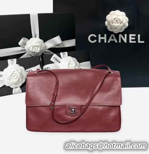Super Quality Chanel Maxi Flap Bag Grained Calfskin AS6233 Dark Burgundy/Silver